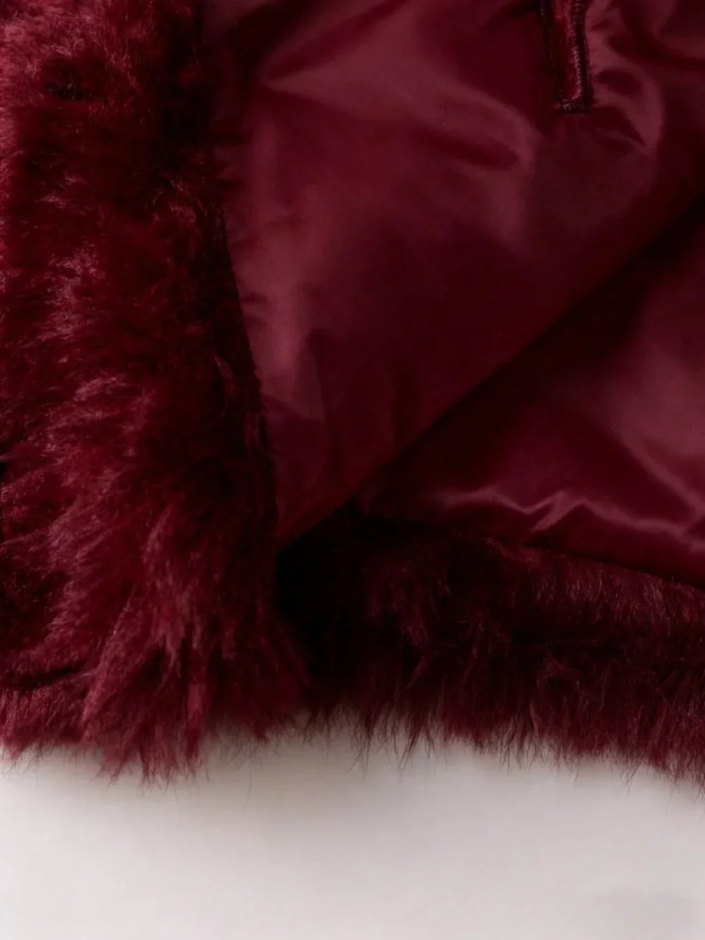 Burgundy Casual Women's Round Neck Front Button Faux Fur Jacket